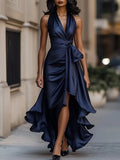 The Selene Satin Halter Gown