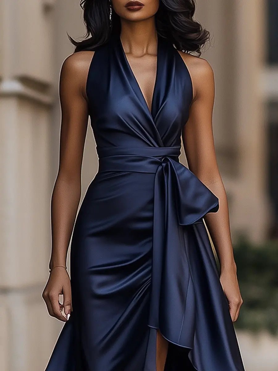 The Selene Satin Halter Gown