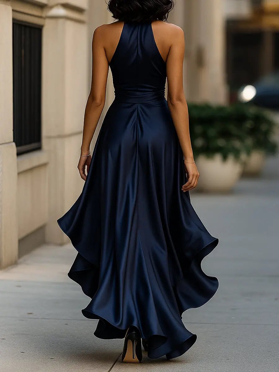 The Selene Satin Halter Gown