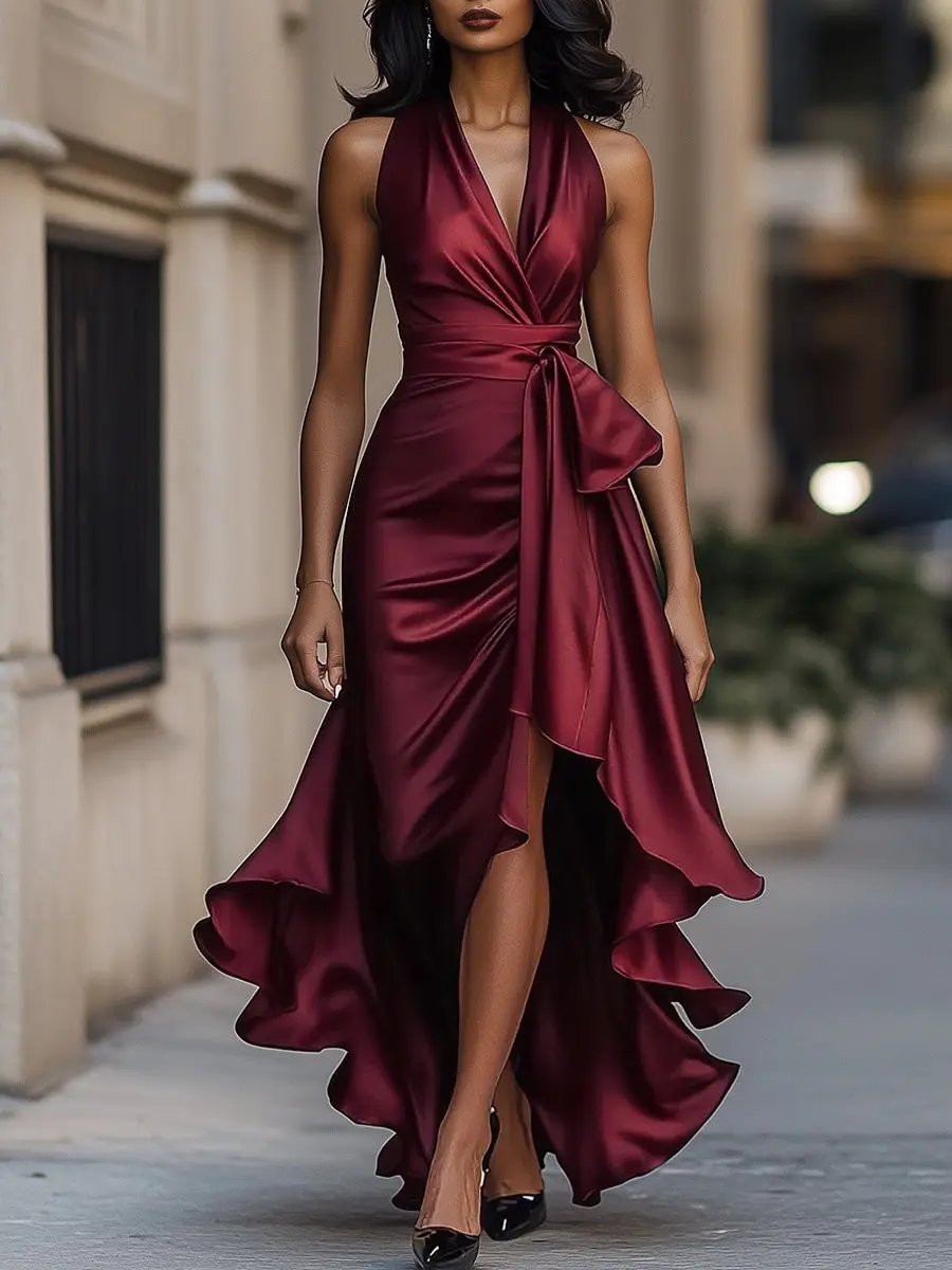 The Selene Satin Halter Gown