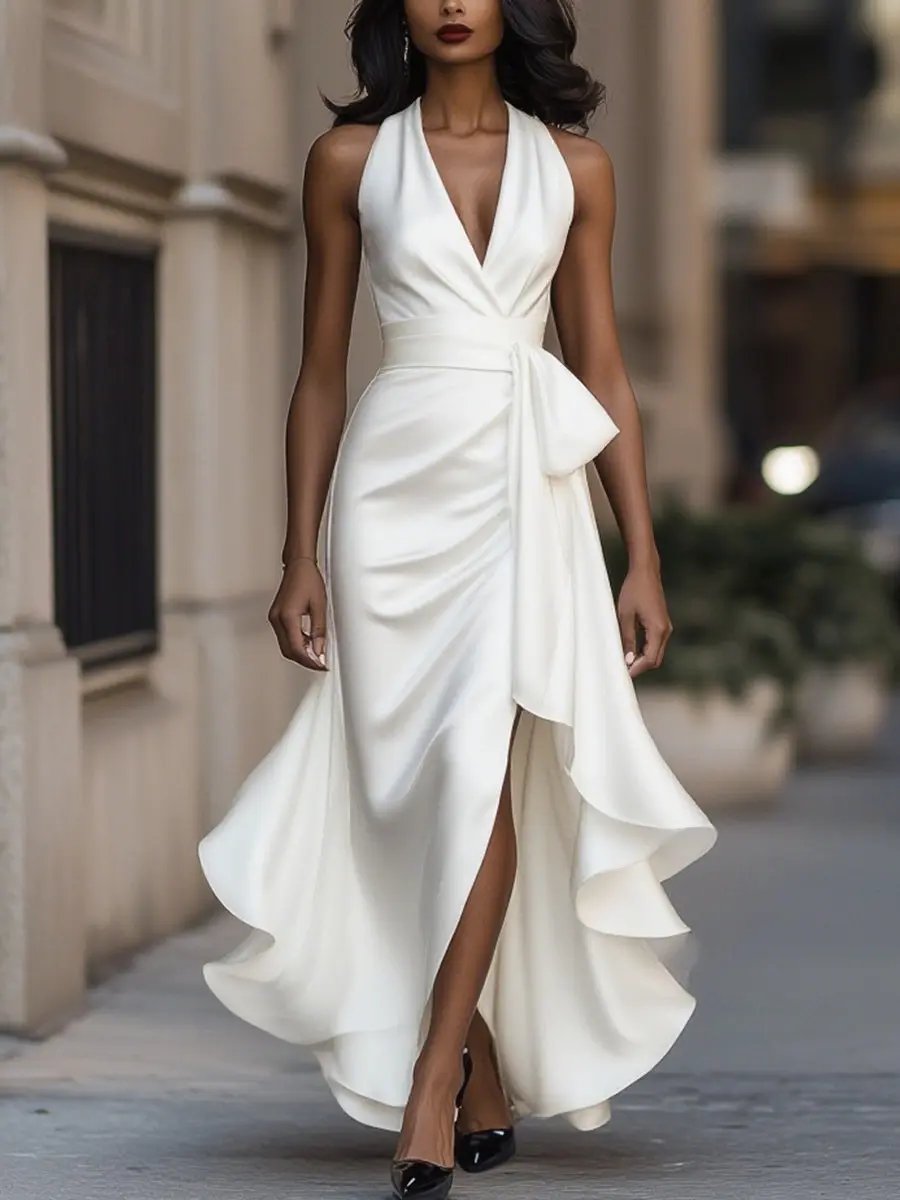 The Selene Satin Halter Gown