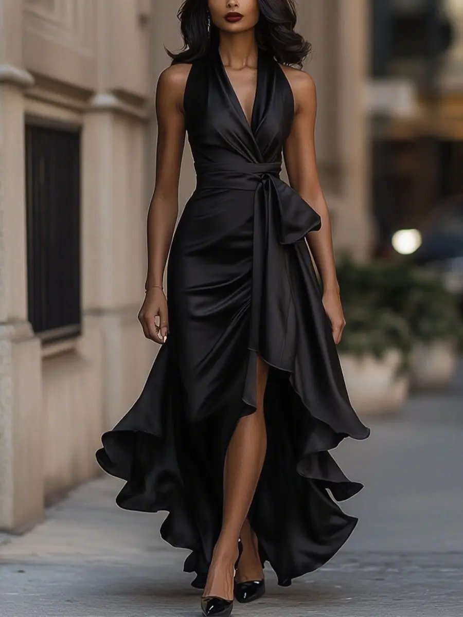 The Selene Satin Halter Gown