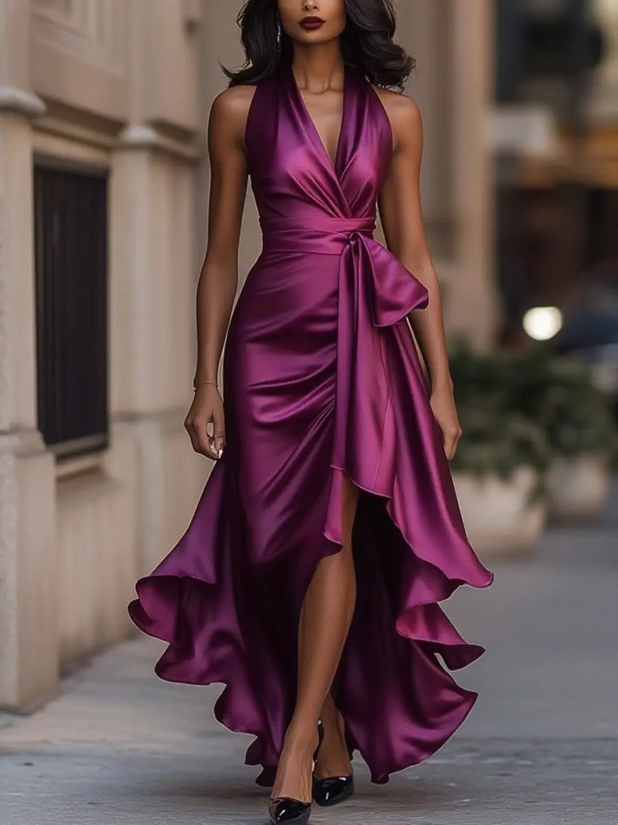 The Selene Satin Halter Gown
