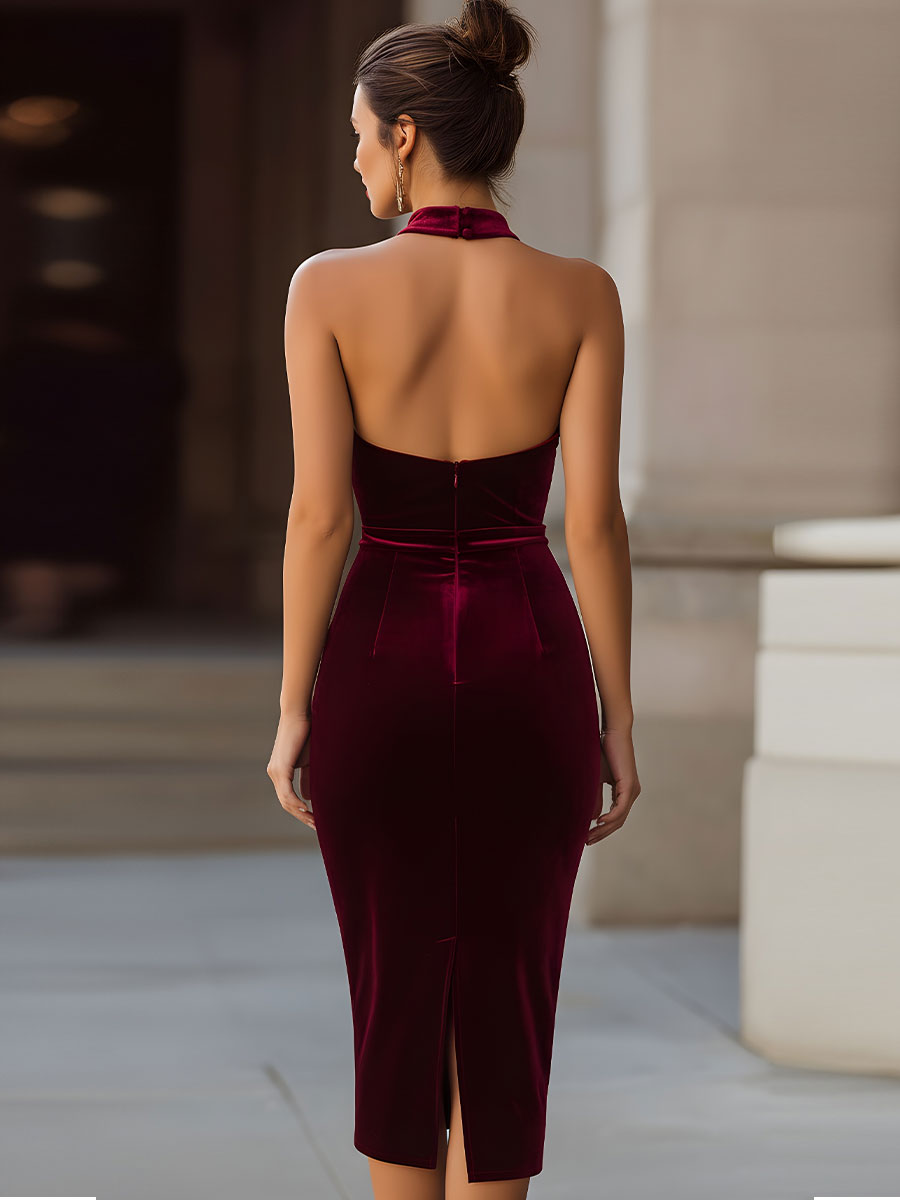 The Roseline Velvet Halter Dress